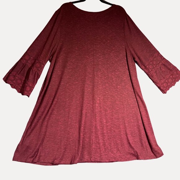 Maurices 3X Burgundy Bell Sleeve Plus Size Dress With Lace Trim Swing Dress - Picture 2 of 9
